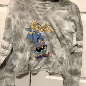 Aladdin Disney Long Sleeves Gray Shirt Stripes Tye Dye Distressed